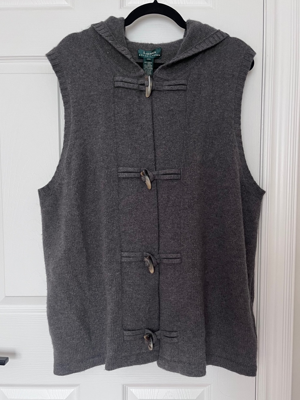 Ralph Lauren Vintage Wool Angora Cashmere Gray Hooded Toggle Vest